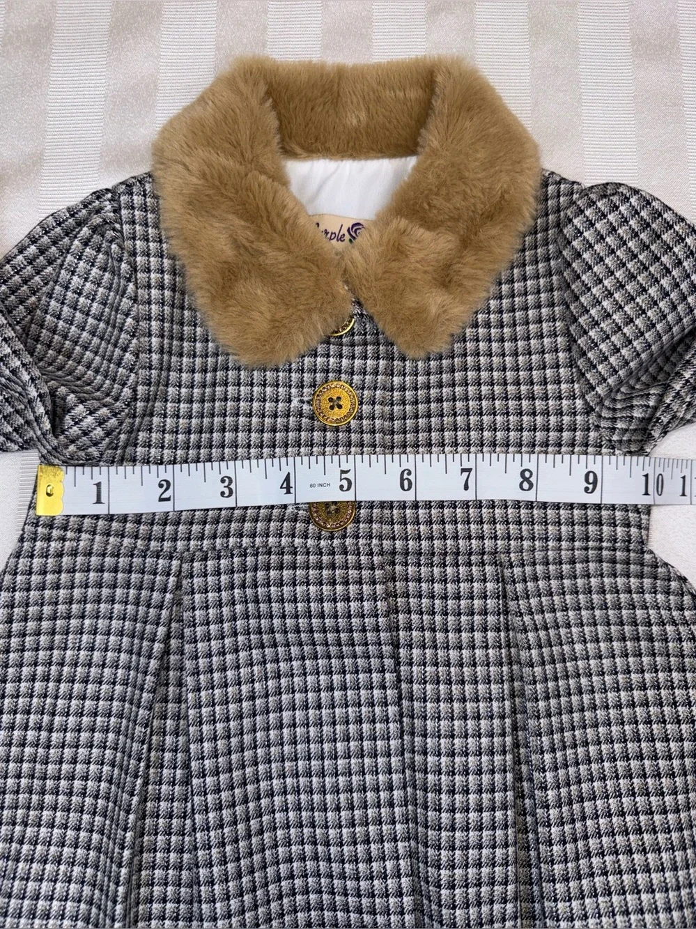 Purple Rose Toddler Girls 18M Houndstooth Coat Faux Fur Trim Dress Winter Jacket